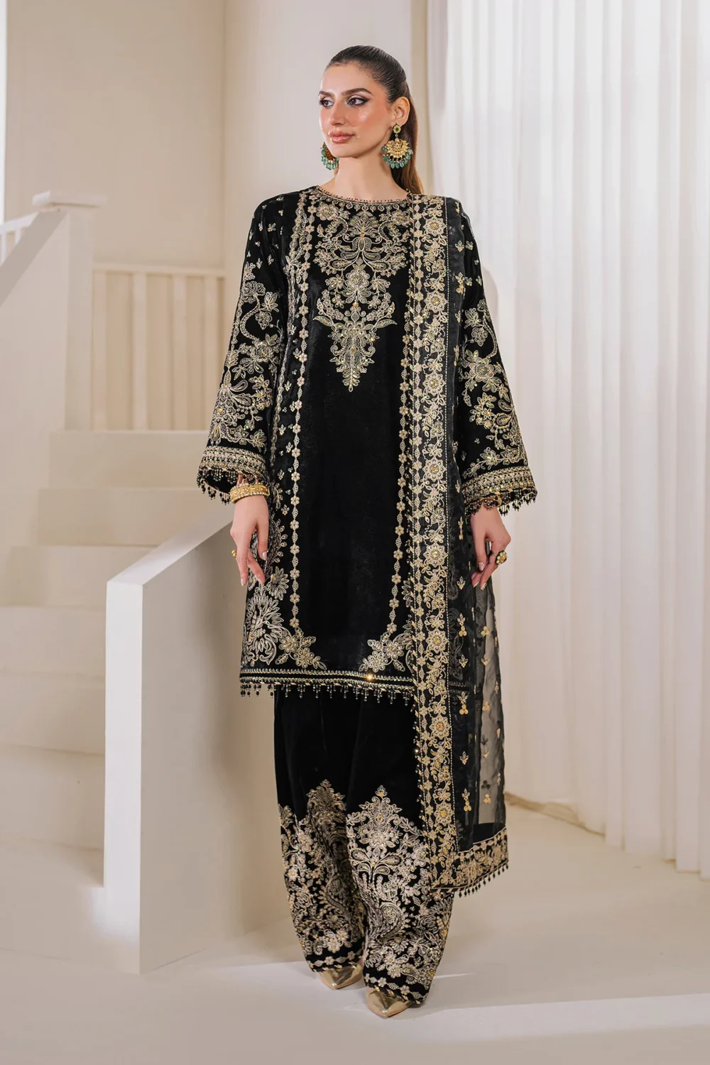 Luxury Embroidered Velevt Dress By Baroque