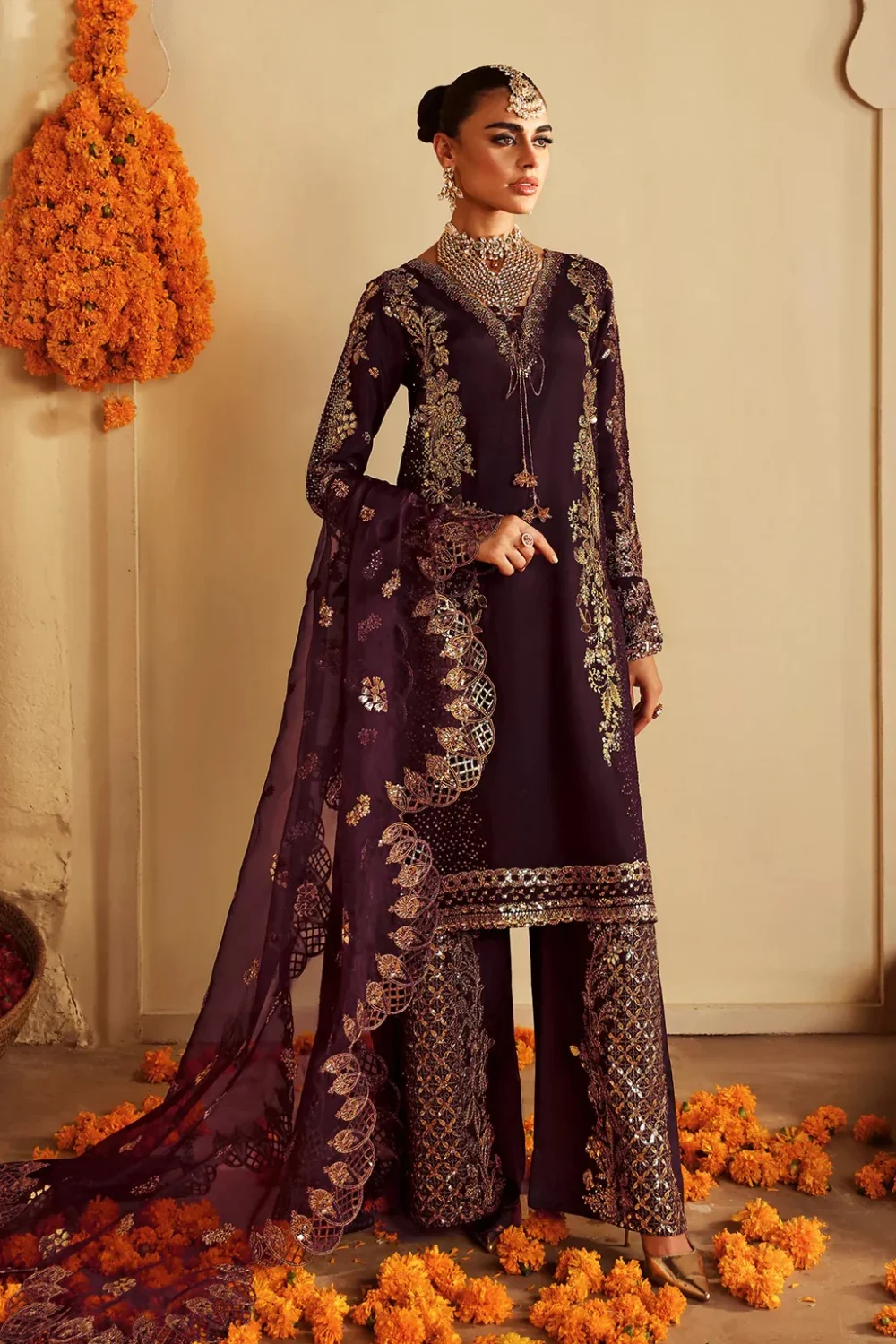 luxury pret raw silk dress embroidered