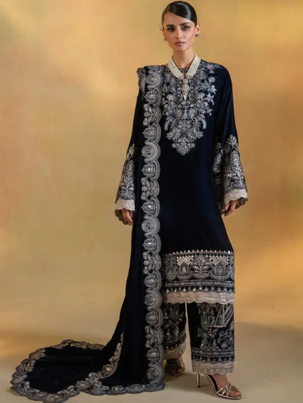 Embroidered Velvet Dress By MNM