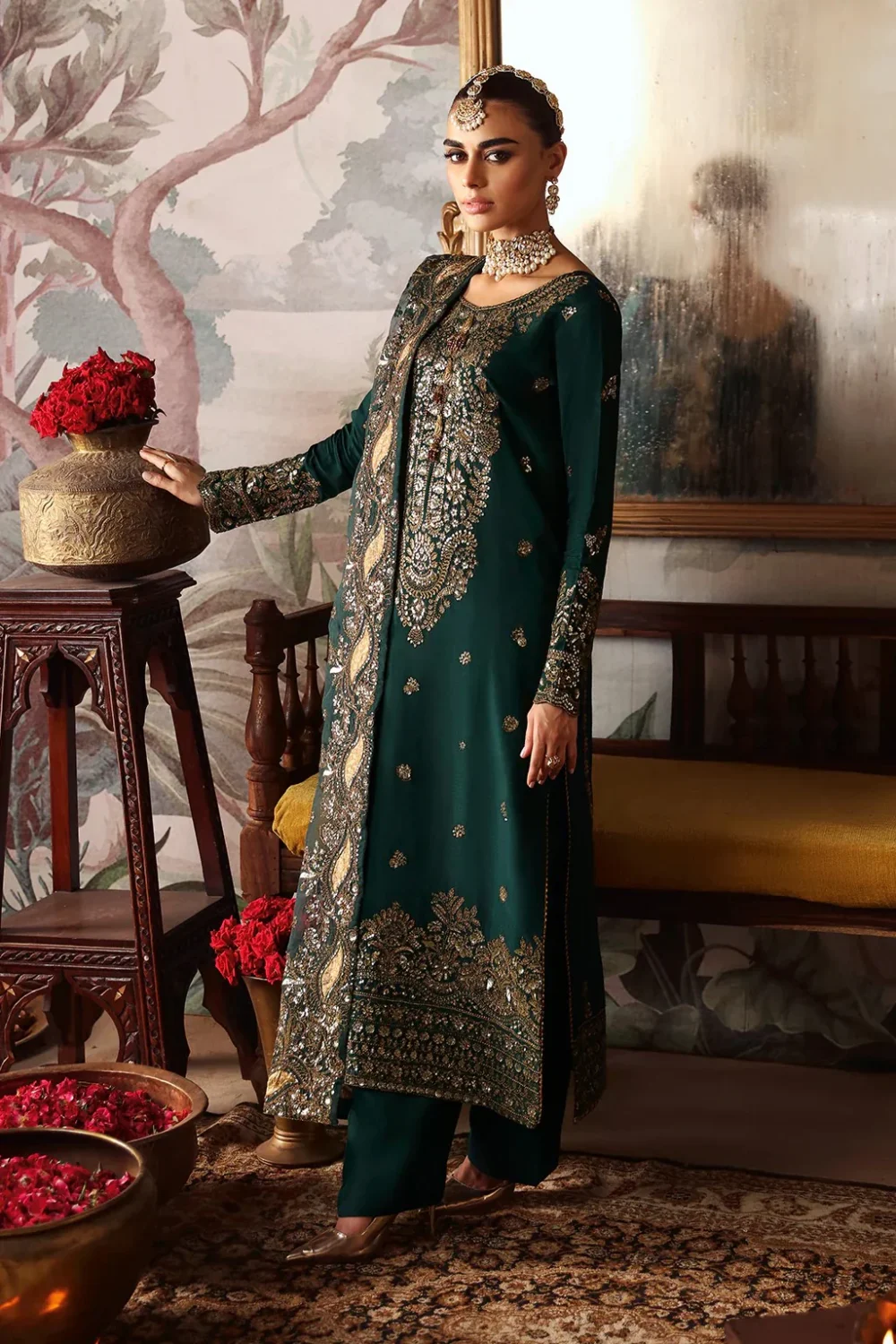 luxury pret raw silk dress embroidered