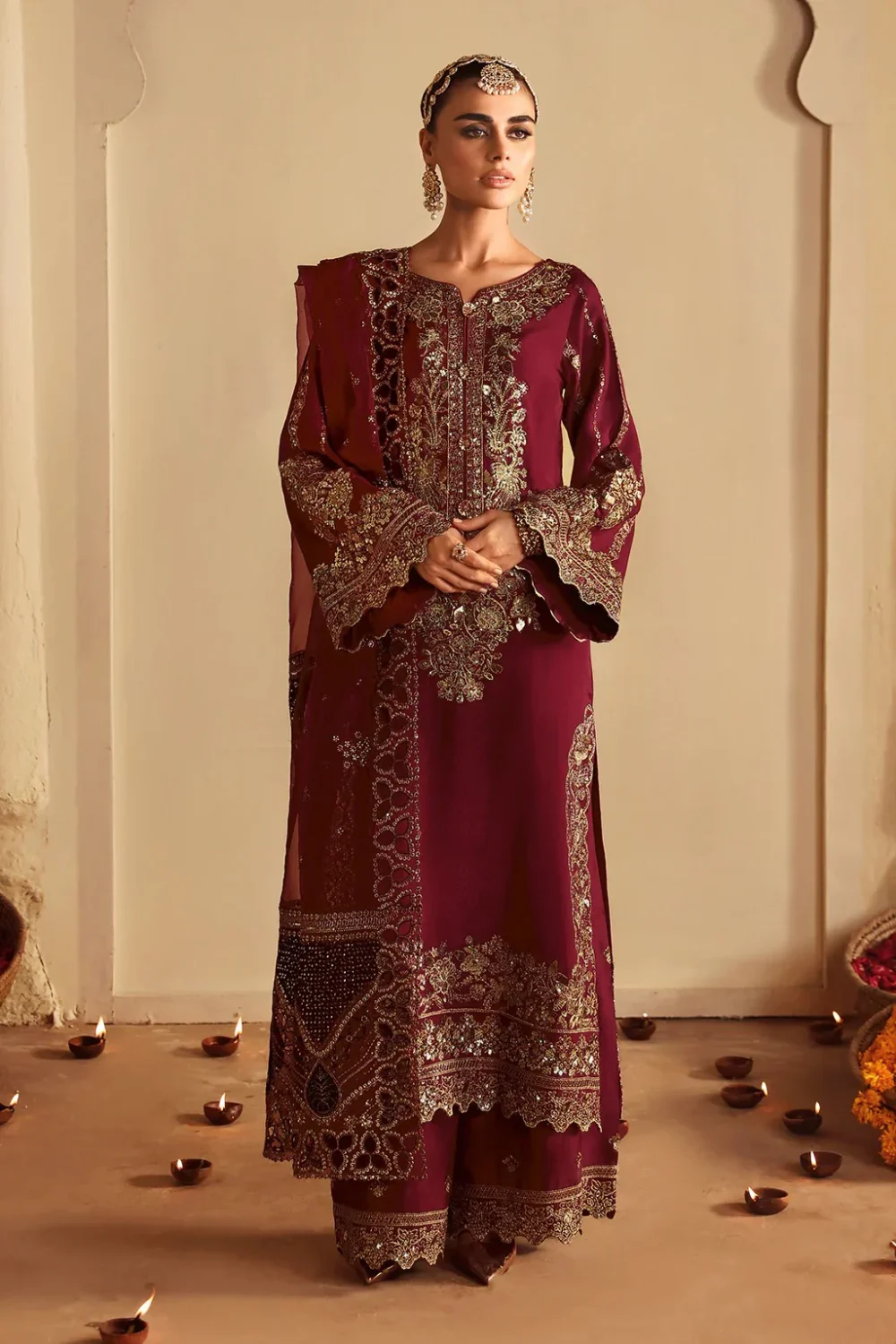 luxury pret raw silk dress embroidered