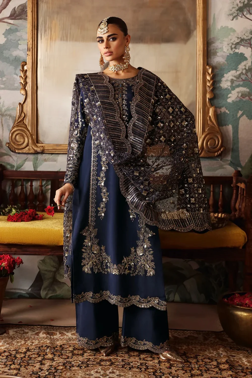 luxury pret raw silk dress embroidered