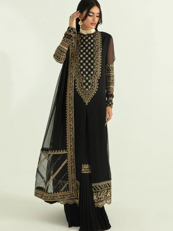 3 piece chiffon Black Suit