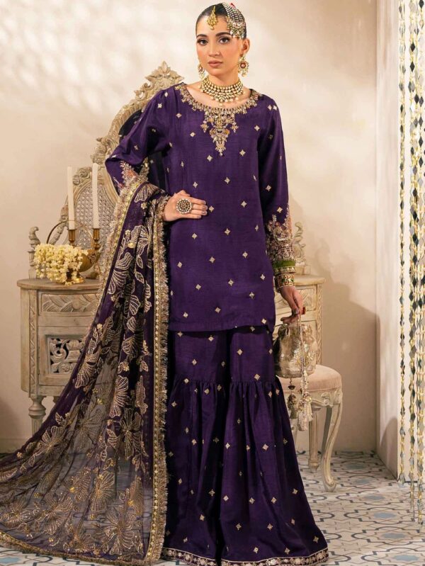 3 Piece Embroidered Raw Silk Suit | SF-W24-06