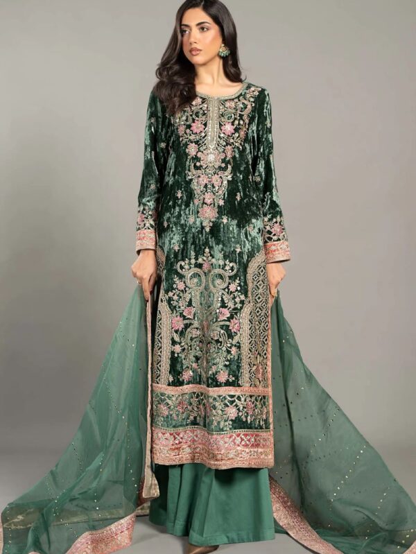 3 Piece Embroidered Velvet Suit | SF-W24-21