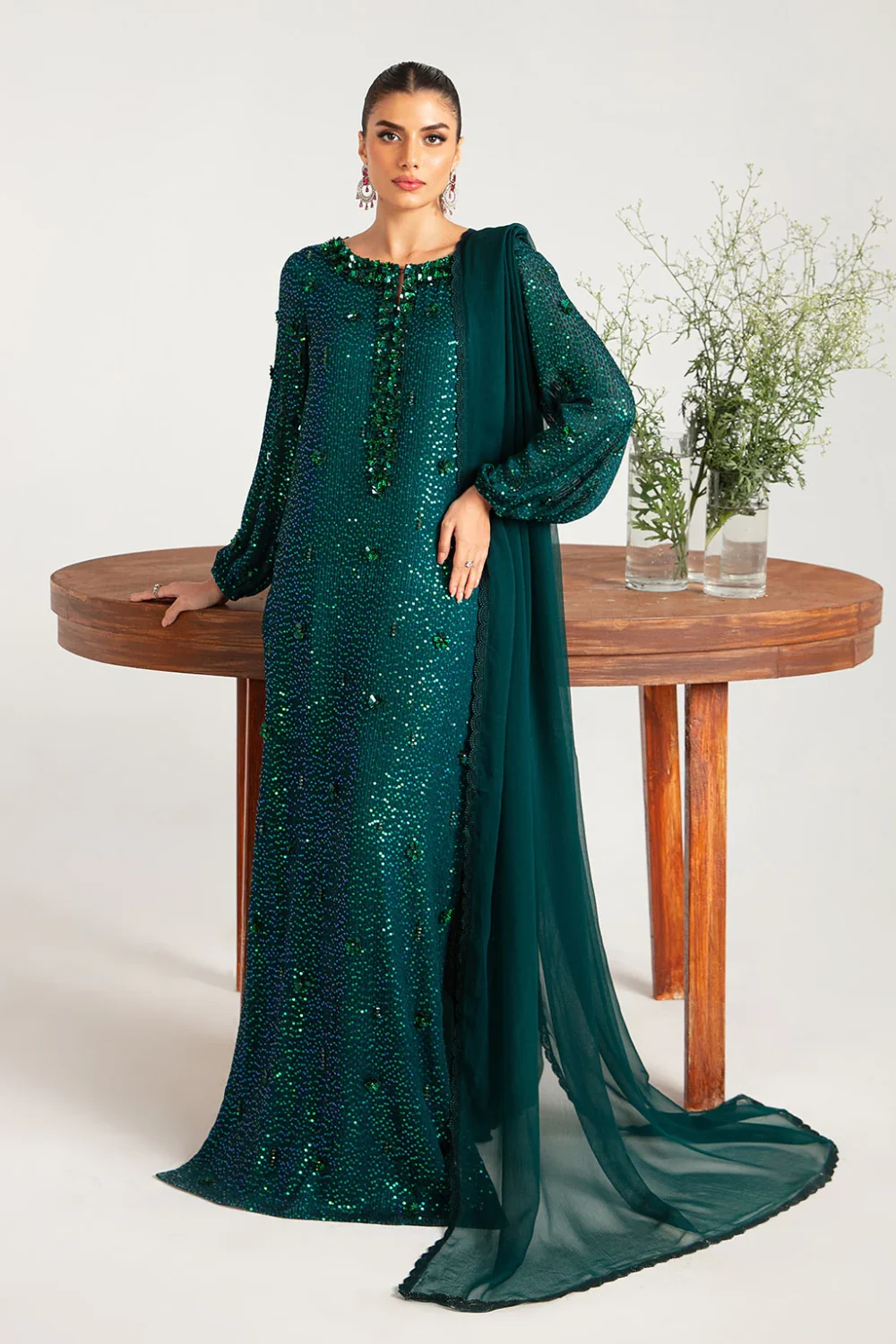 Fully sequined green long shirt