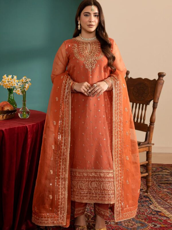 Rust Gold 3Pc - Embroidered Luxe Pret