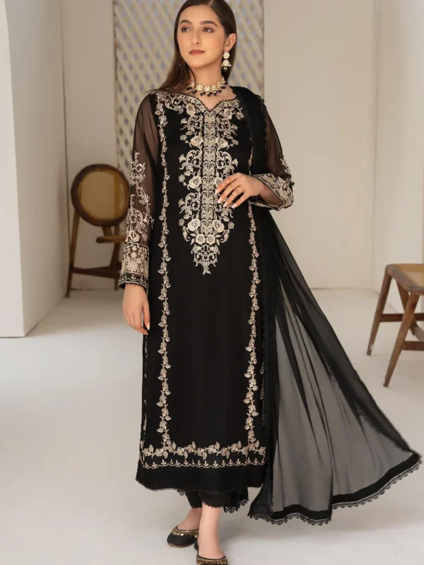 Embroidered 3 piece chiffon suit