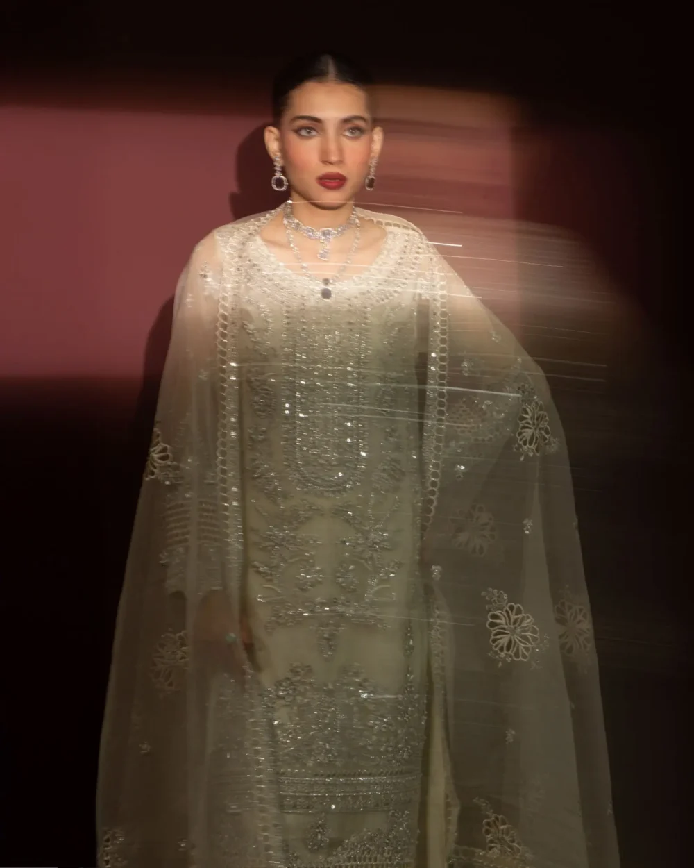 ShaPosh | 3 Piece Organza Heavy Ensemble Dress | 1122 - Off White | Ready to wear - Image 4