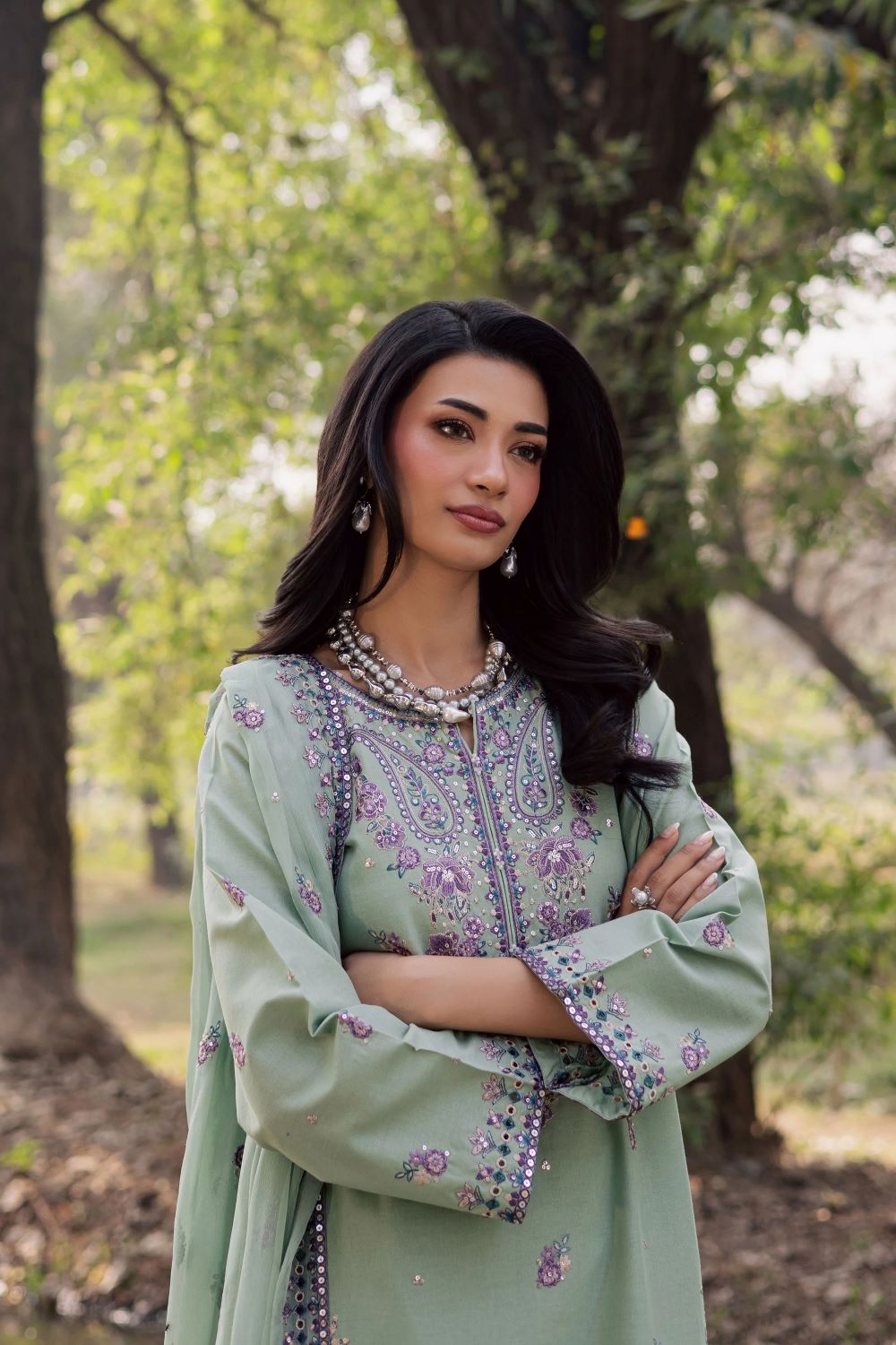 Batik | Asmira Lilac 3Pc - Embroidered Khaddar Dress | Ready to wear - Image 2