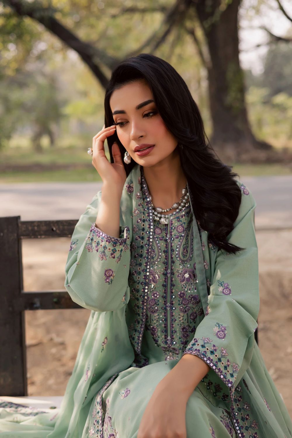 Batik | Asmira Lilac 3Pc - Embroidered Khaddar Dress | Ready to wear - Image 3