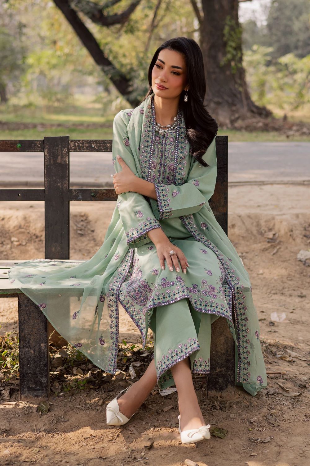 Batik | Asmira Lilac 3Pc - Embroidered Khaddar Dress | Ready to wear - Image 4