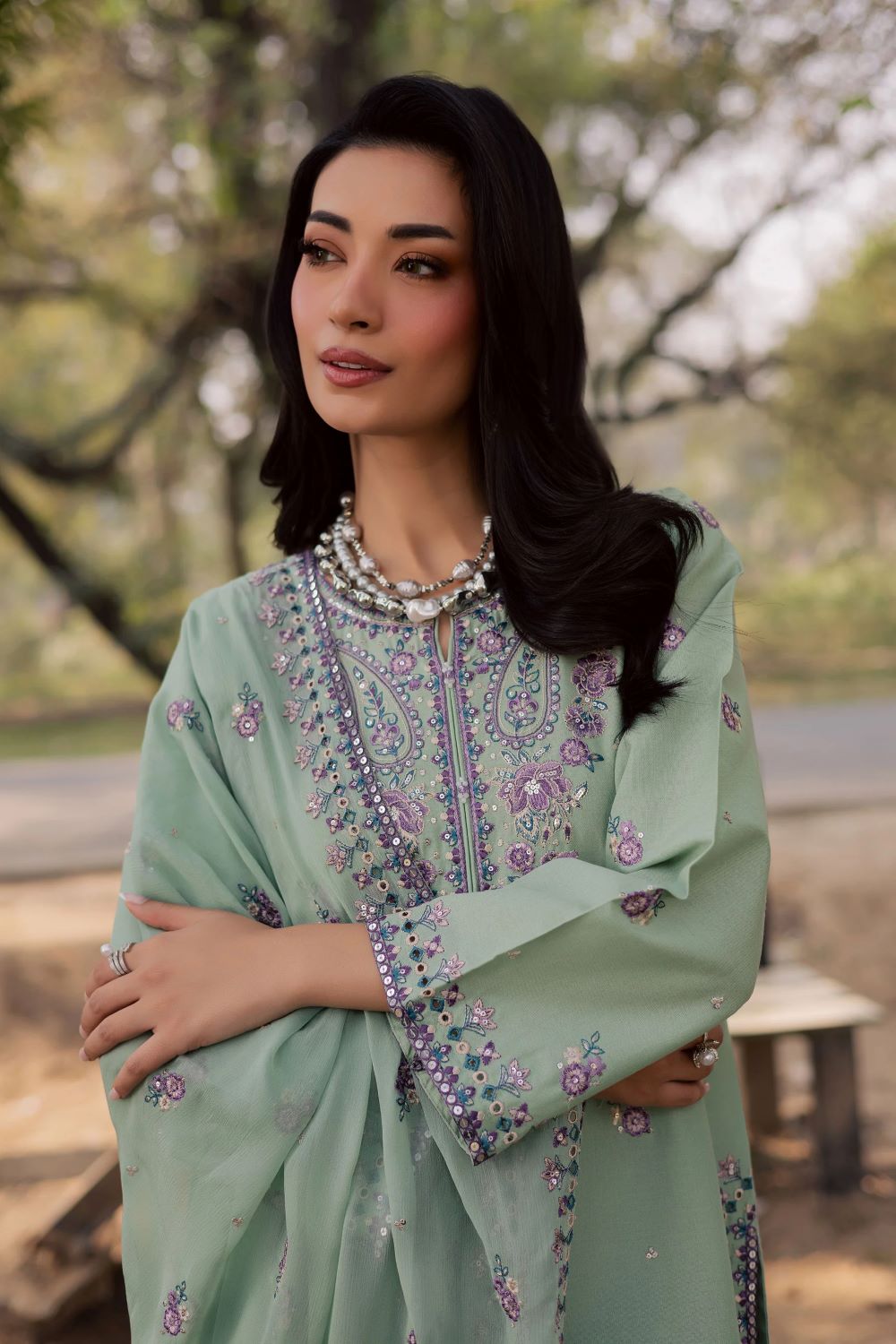 Batik | Asmira Lilac 3Pc - Embroidered Khaddar Dress | Ready to wear - Image 5