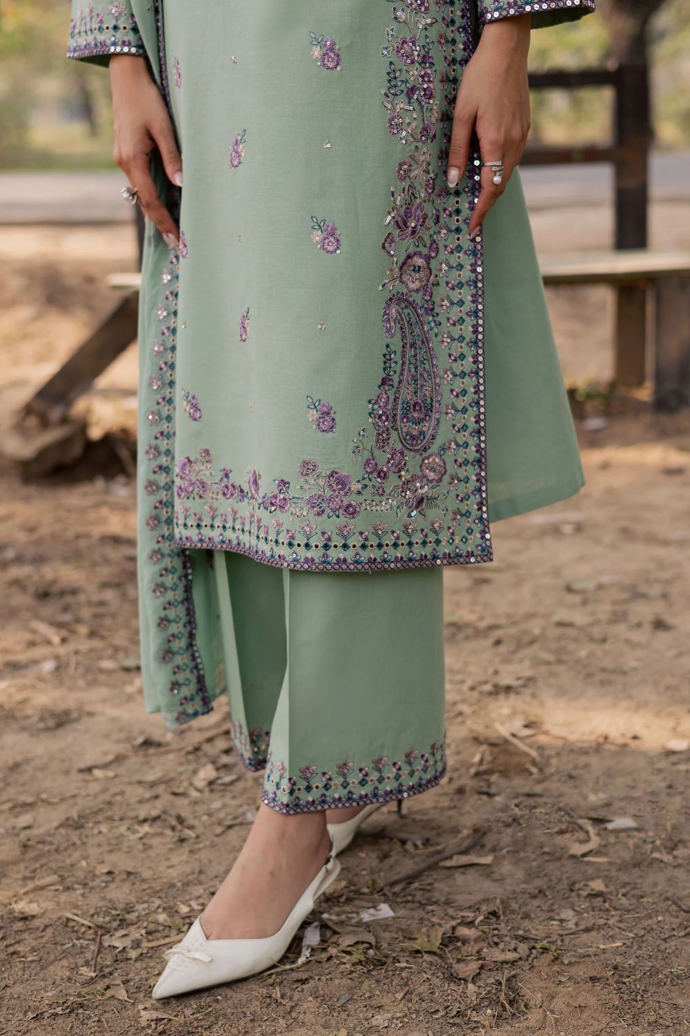 Batik | Asmira Lilac 3Pc - Embroidered Khaddar Dress | Ready to wear - Image 7