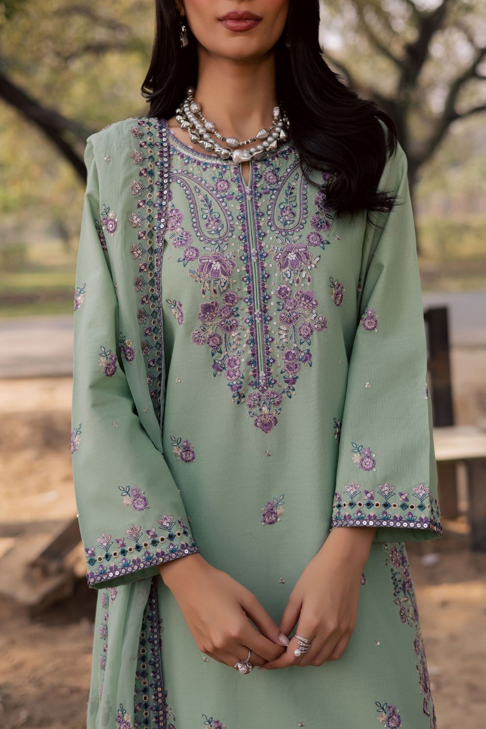 Batik | Asmira Lilac 3Pc - Embroidered Khaddar Dress | Ready to wear - Image 8