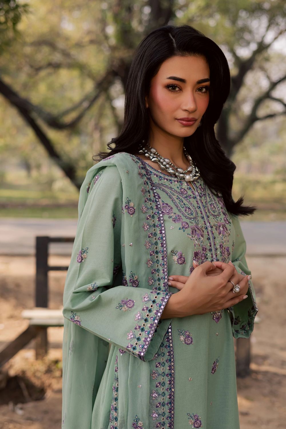 Batik | Asmira Lilac 3Pc - Embroidered Khaddar Dress | Ready to wear - Image 9