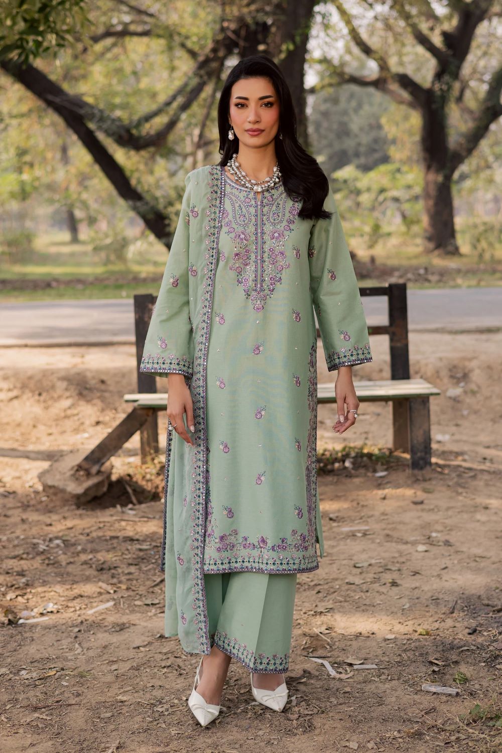 Batik | Asmira Lilac 3Pc - Embroidered Khaddar Dress | Ready to wear - Image 11