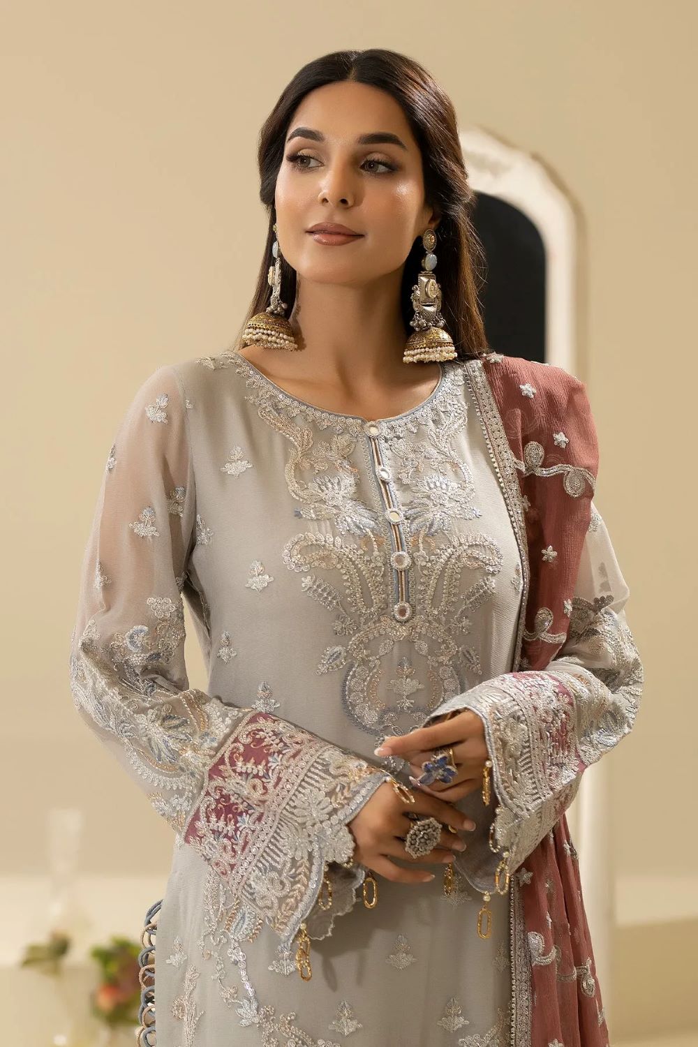 Imrozia | 3 Piece Embroidered Chiffon Suit | M-85 MEHZA | Ready to wear - Image 3