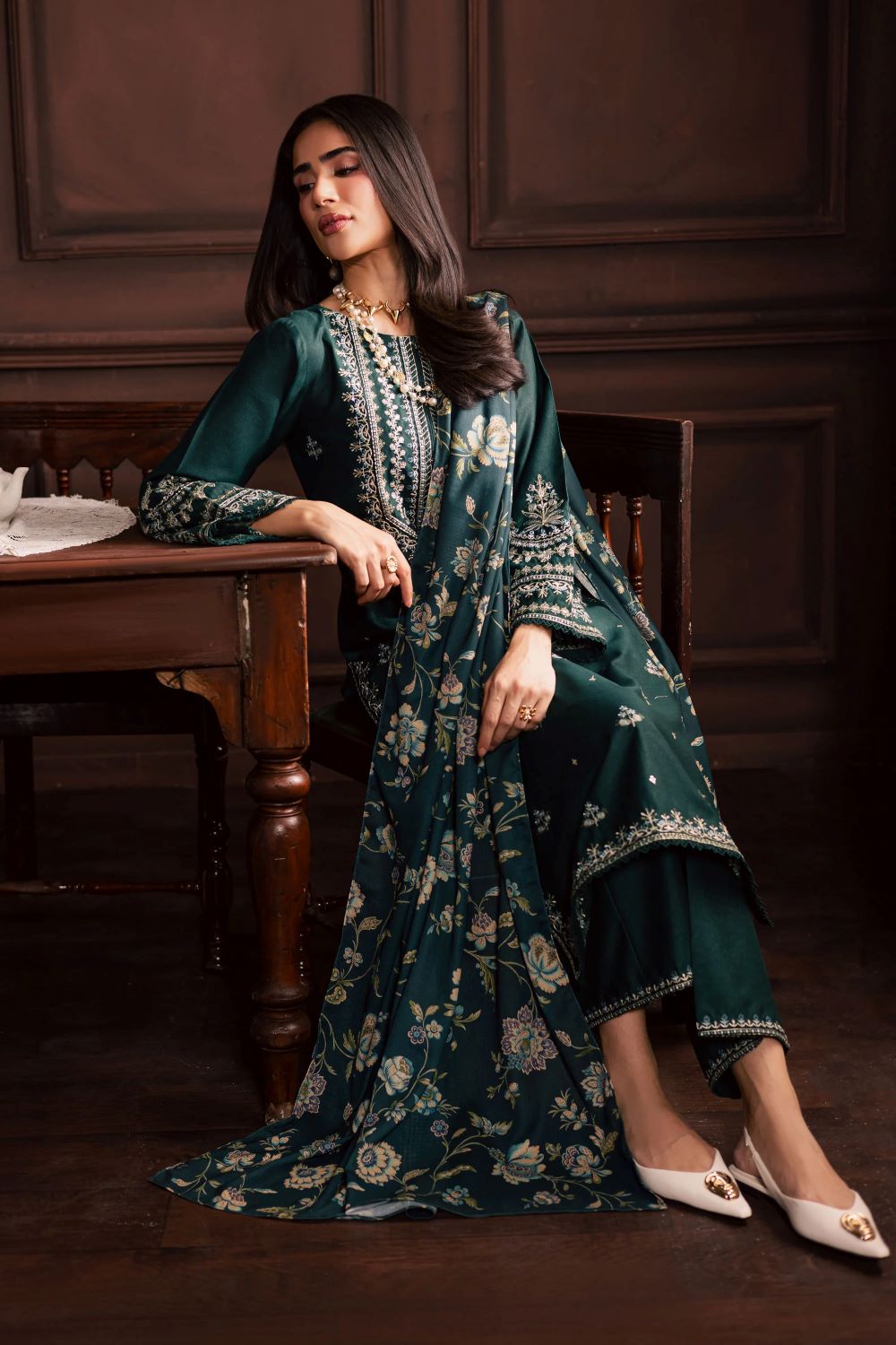Batik | Queen Bee 3Pc - Embroidered Khaddar Dress | Ready to wear - Image 8
