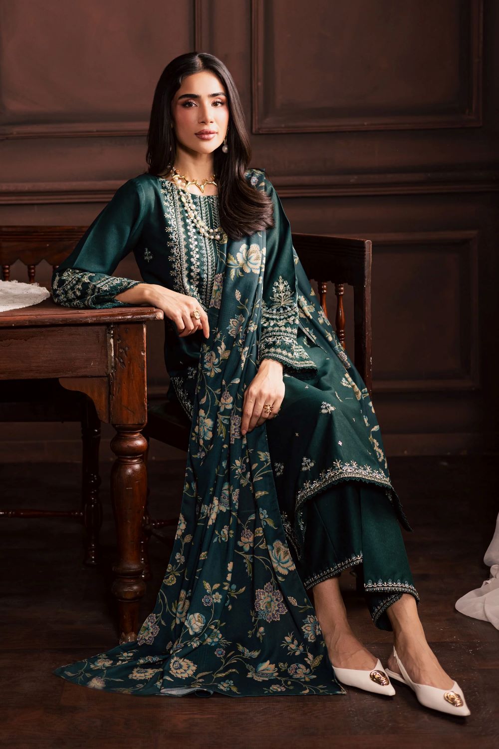 Batik | Queen Bee 3Pc - Embroidered Khaddar Dress | Ready to wear - Image 9