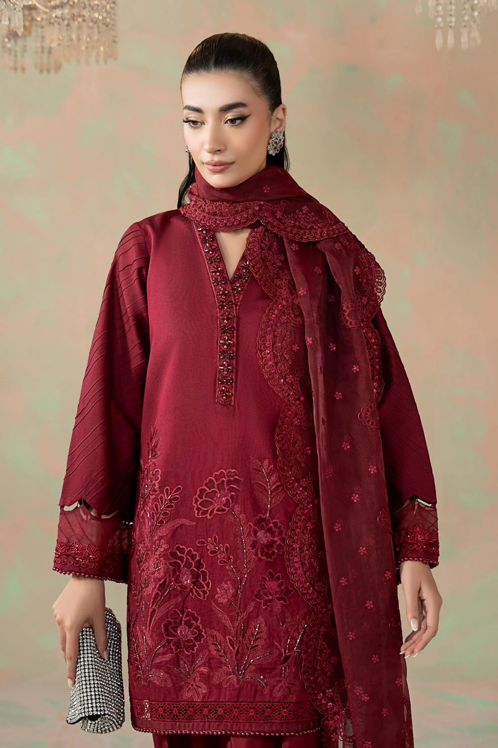 Maria.B | 3 Piece Embroidered Silk Net Suit | SF-W25-15 | Ready to wear - Image 3