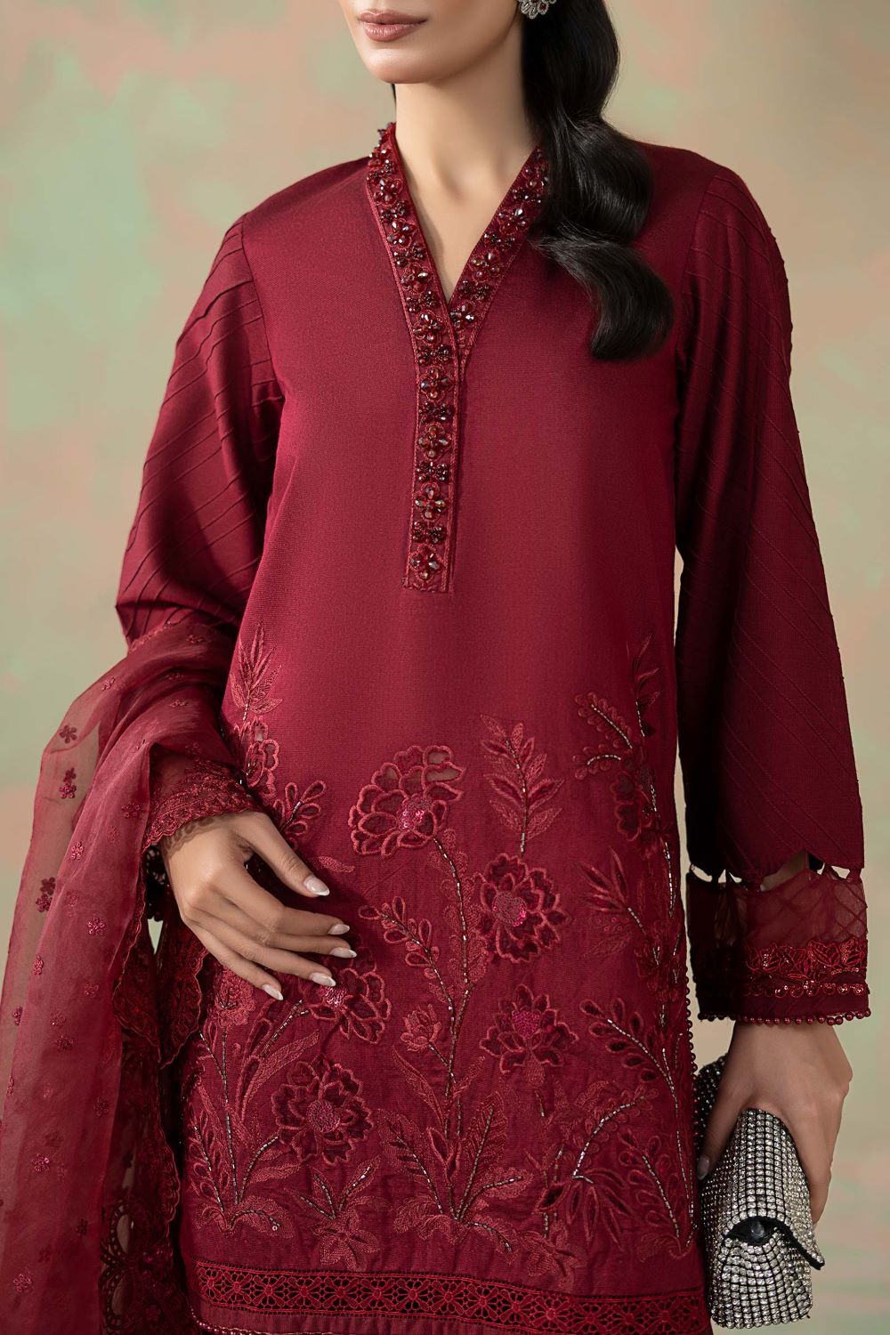 Maria.B | 3 Piece Embroidered Silk Net Suit | SF-W25-15 | Ready to wear - Image 4