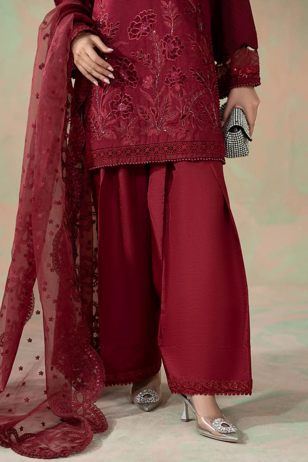Maria.B | 3 Piece Embroidered Silk Net Suit | SF-W25-15 | Ready to wear - Image 6