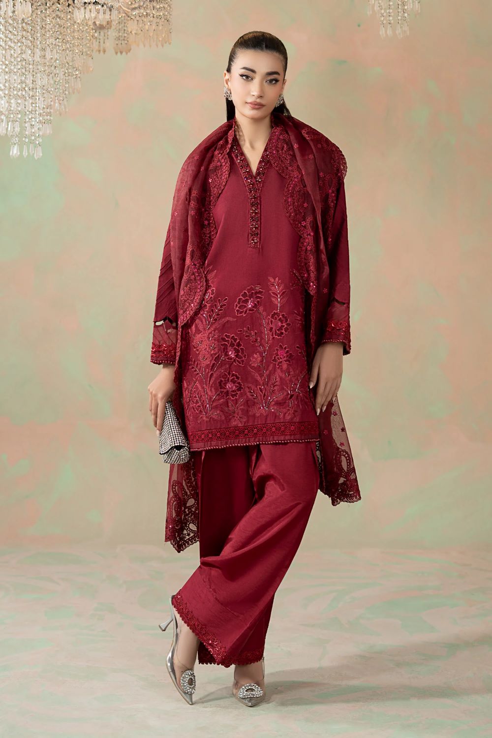 Maria.B | 3 Piece Embroidered Silk Net Suit | SF-W25-15 | Ready to wear - Image 7
