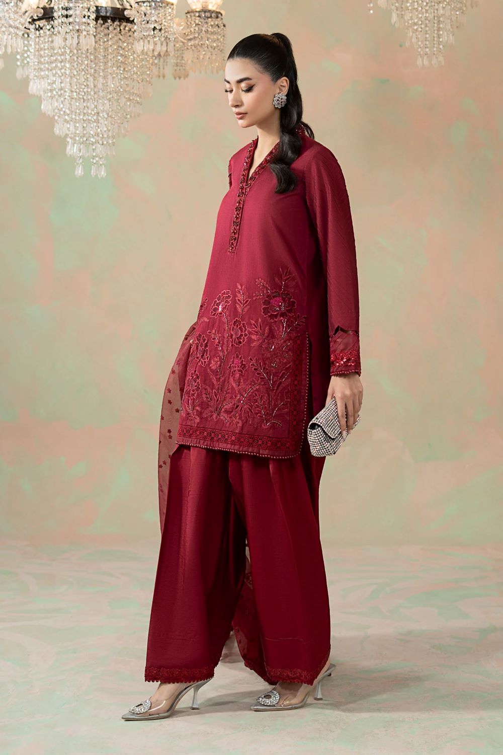 Maria.B | 3 Piece Embroidered Silk Net Suit | SF-W25-15 | Ready to wear - Image 8