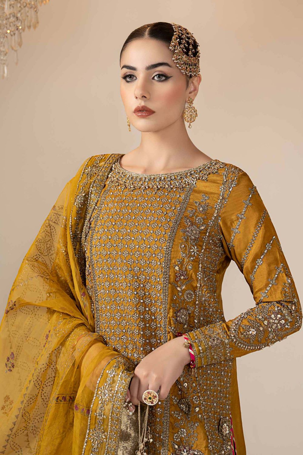 Maria.B | 3 Piece Embroidered Raw Silk Suit | SF-W25-30 | Ready to wear - Image 3