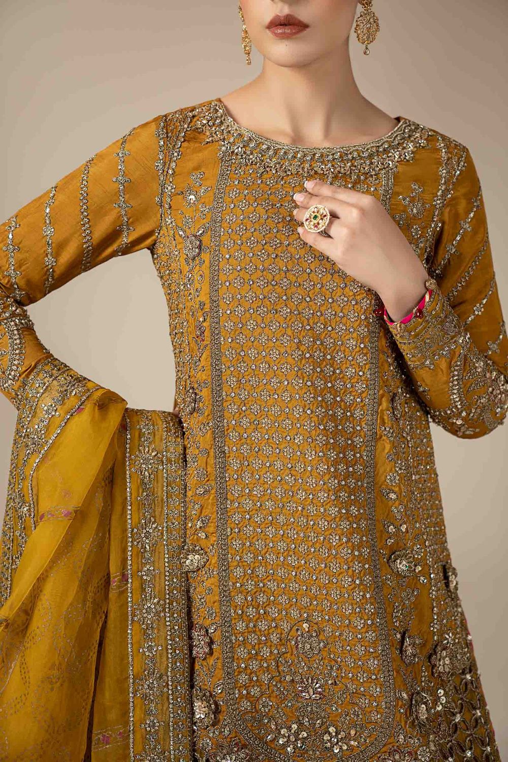 Maria.B | 3 Piece Embroidered Raw Silk Suit | SF-W25-30 | Ready to wear - Image 5