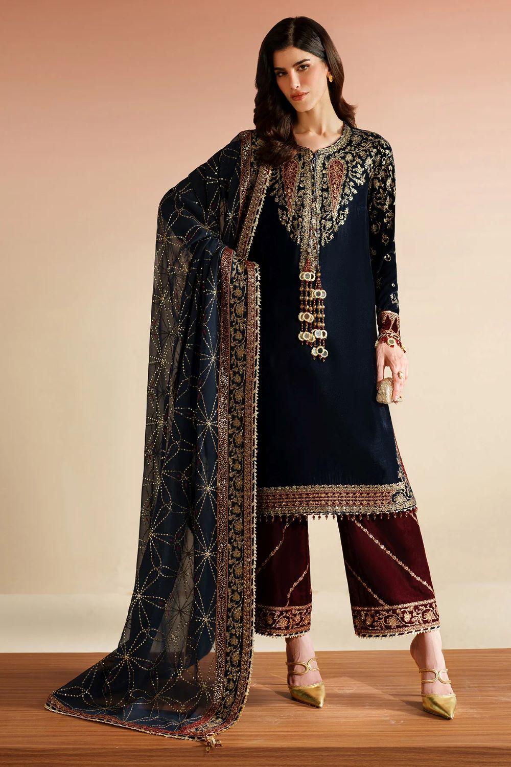 Jazmin | Embroidered Velvet Formal VVF D-7 | Ready To Wear - Image 3