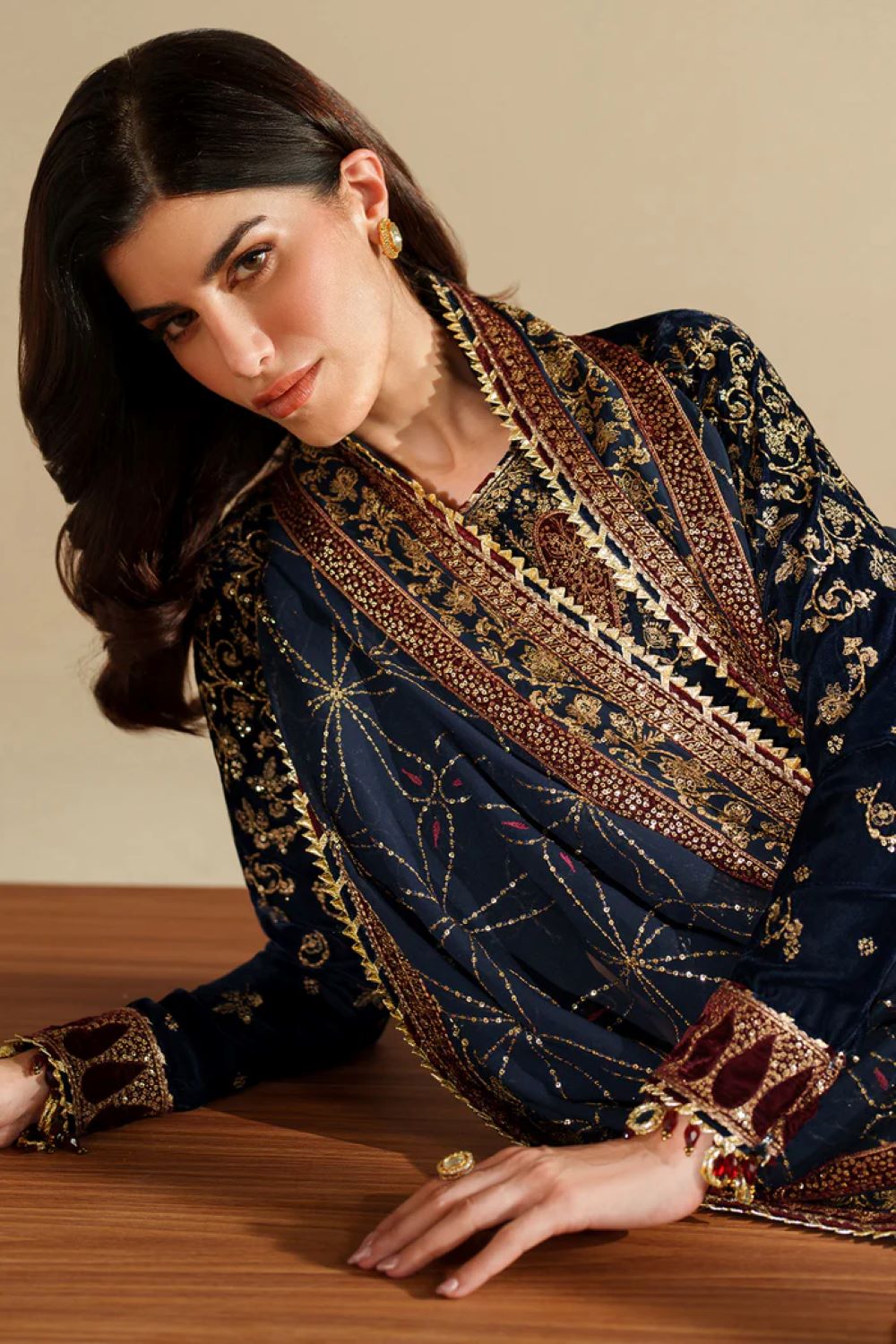 Jazmin | Embroidered Velvet Formal VVF D-7 | Ready To Wear - Image 11