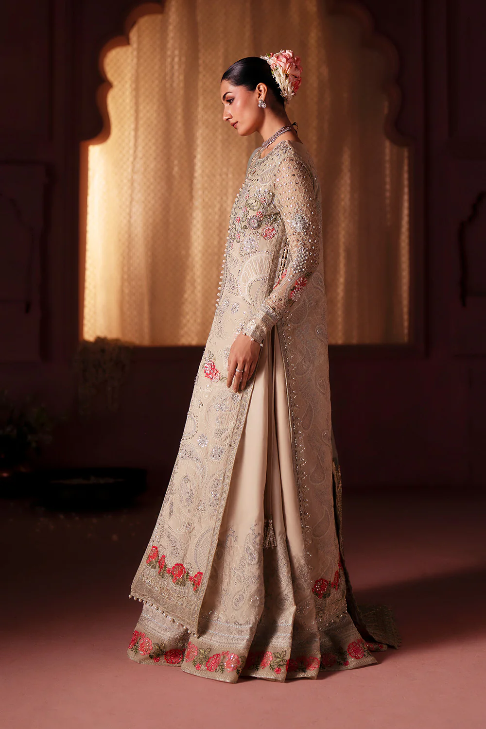 MNM | Whitecap Grey 3 in Korean Silk and Bareeze Net- ENGAGEMENT HUES - MSS5903| Ready to wear - Image 3