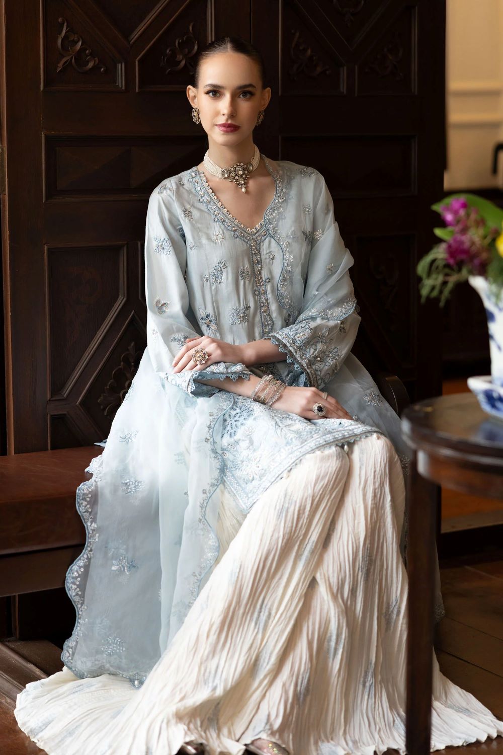 Maria.B | 3 Piece Embroidered Raw Silk Suit | SF-EF26-19 | Ready to wear - Image 2