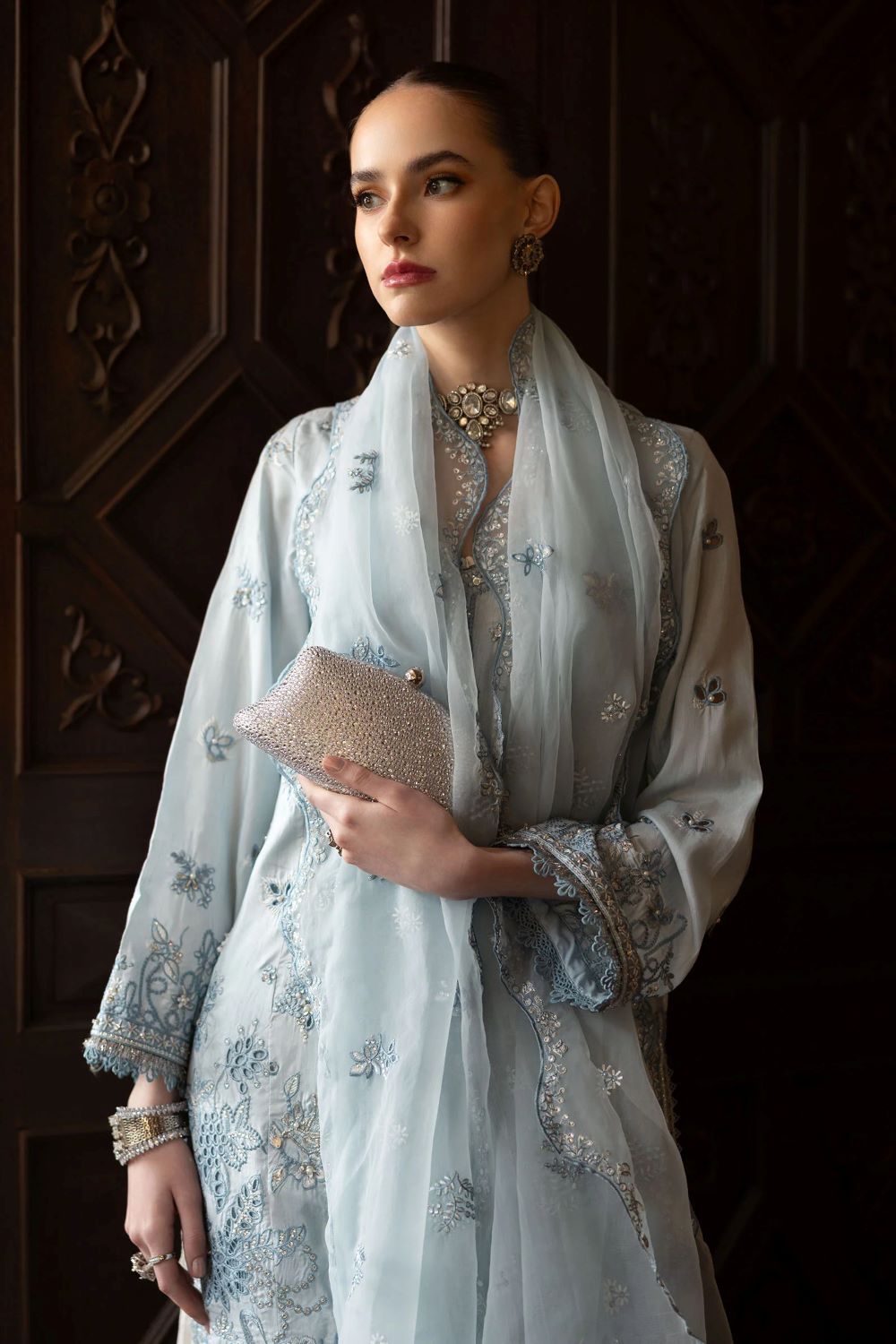 Maria.B | 3 Piece Embroidered Raw Silk Suit | SF-EF26-19 | Ready to wear - Image 3