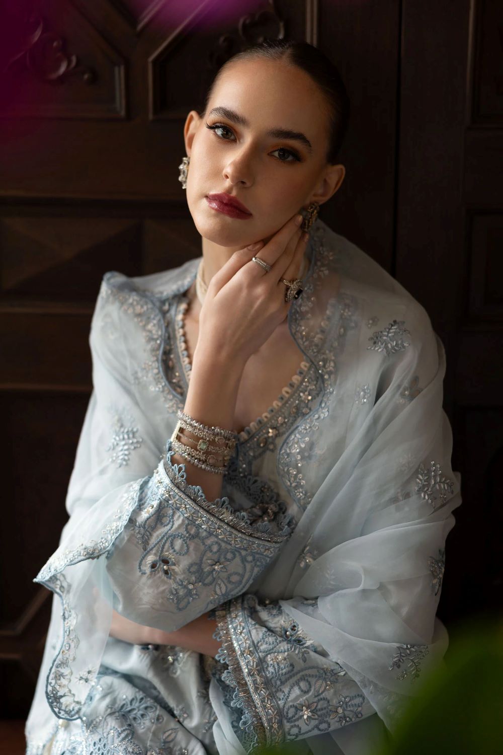 Maria.B | 3 Piece Embroidered Raw Silk Suit | SF-EF26-19 | Ready to wear - Image 4