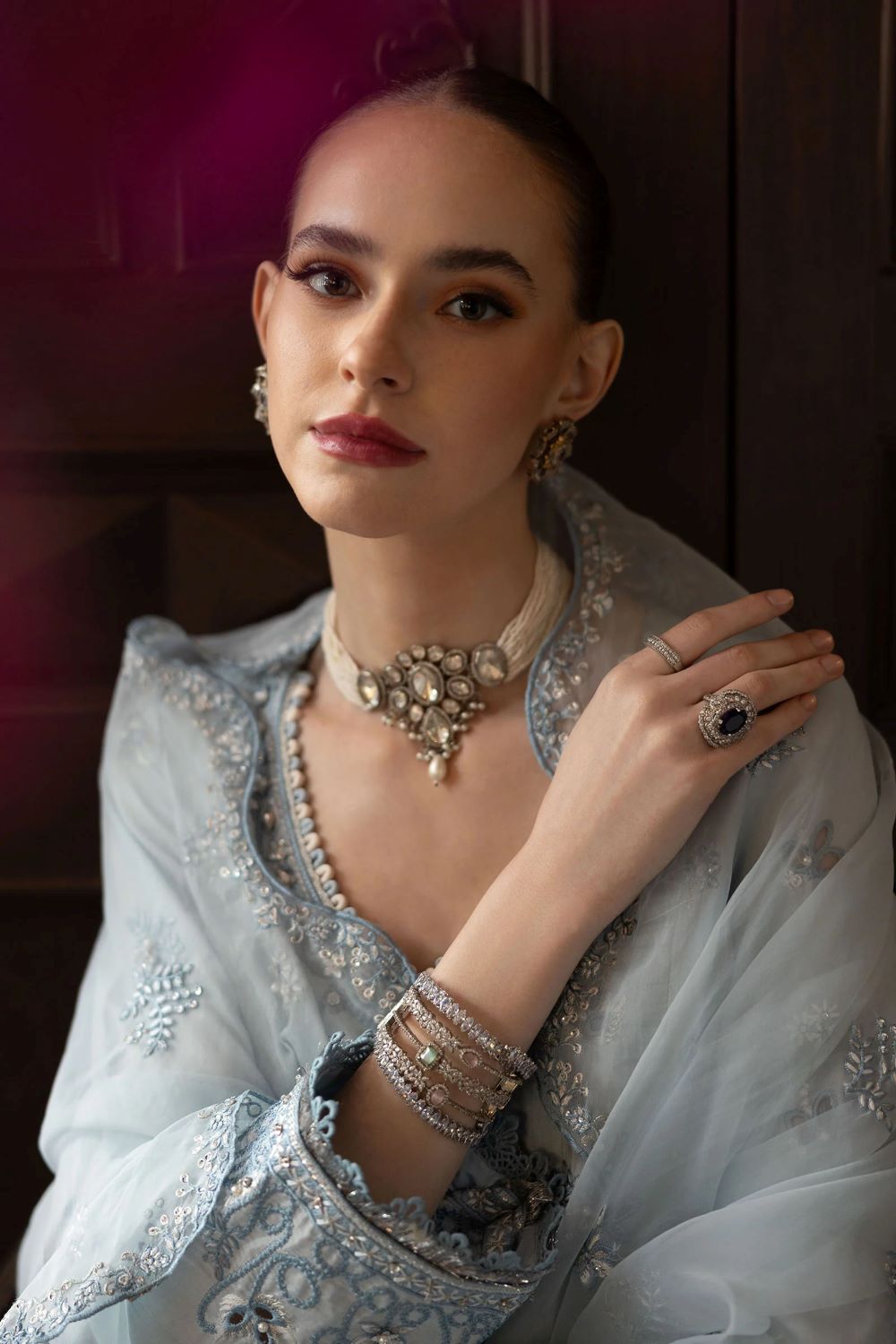 Maria.B | 3 Piece Embroidered Raw Silk Suit | SF-EF26-19 | Ready to wear - Image 5