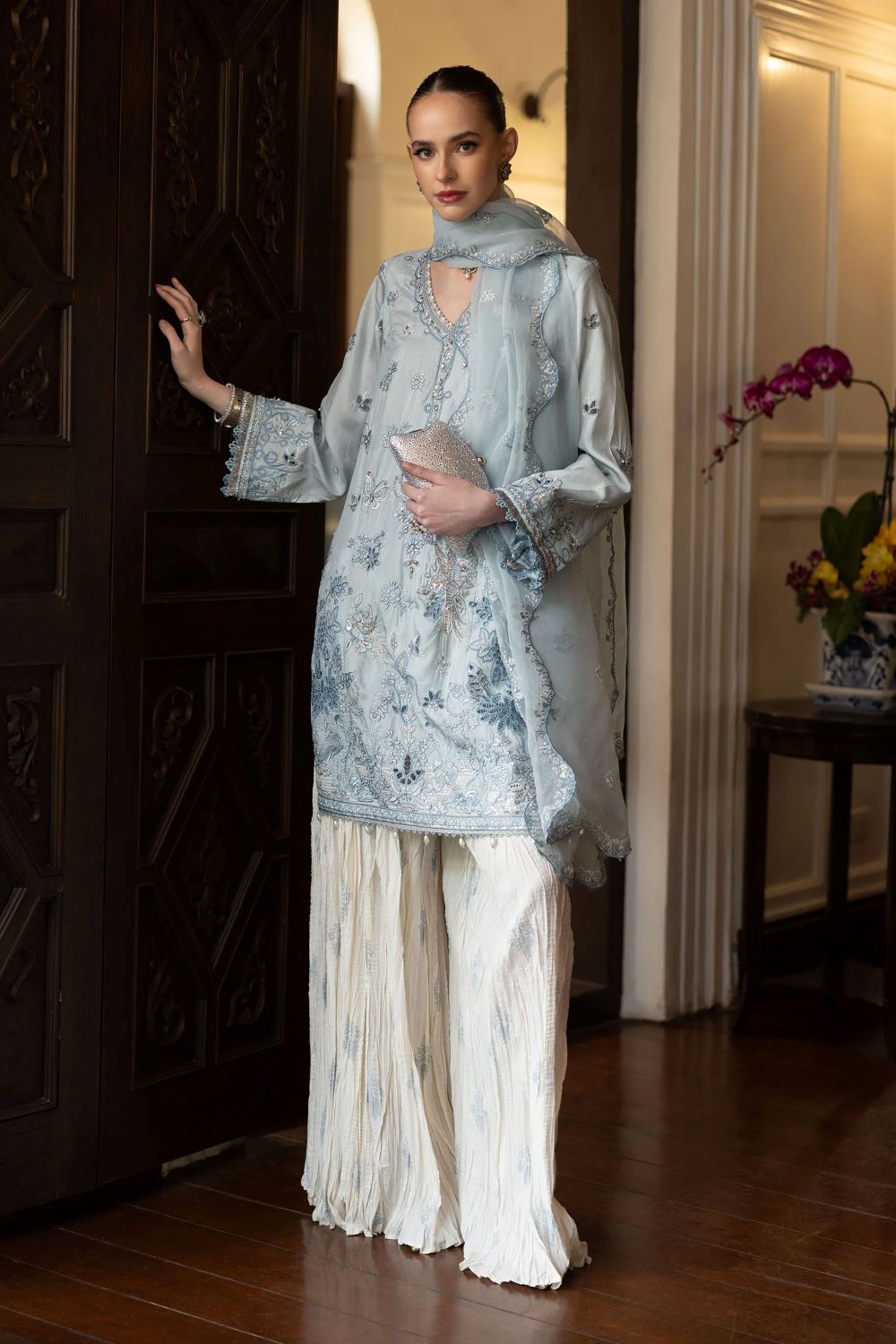 Maria.B | 3 Piece Embroidered Raw Silk Suit | SF-EF26-19 | Ready to wear - Image 6