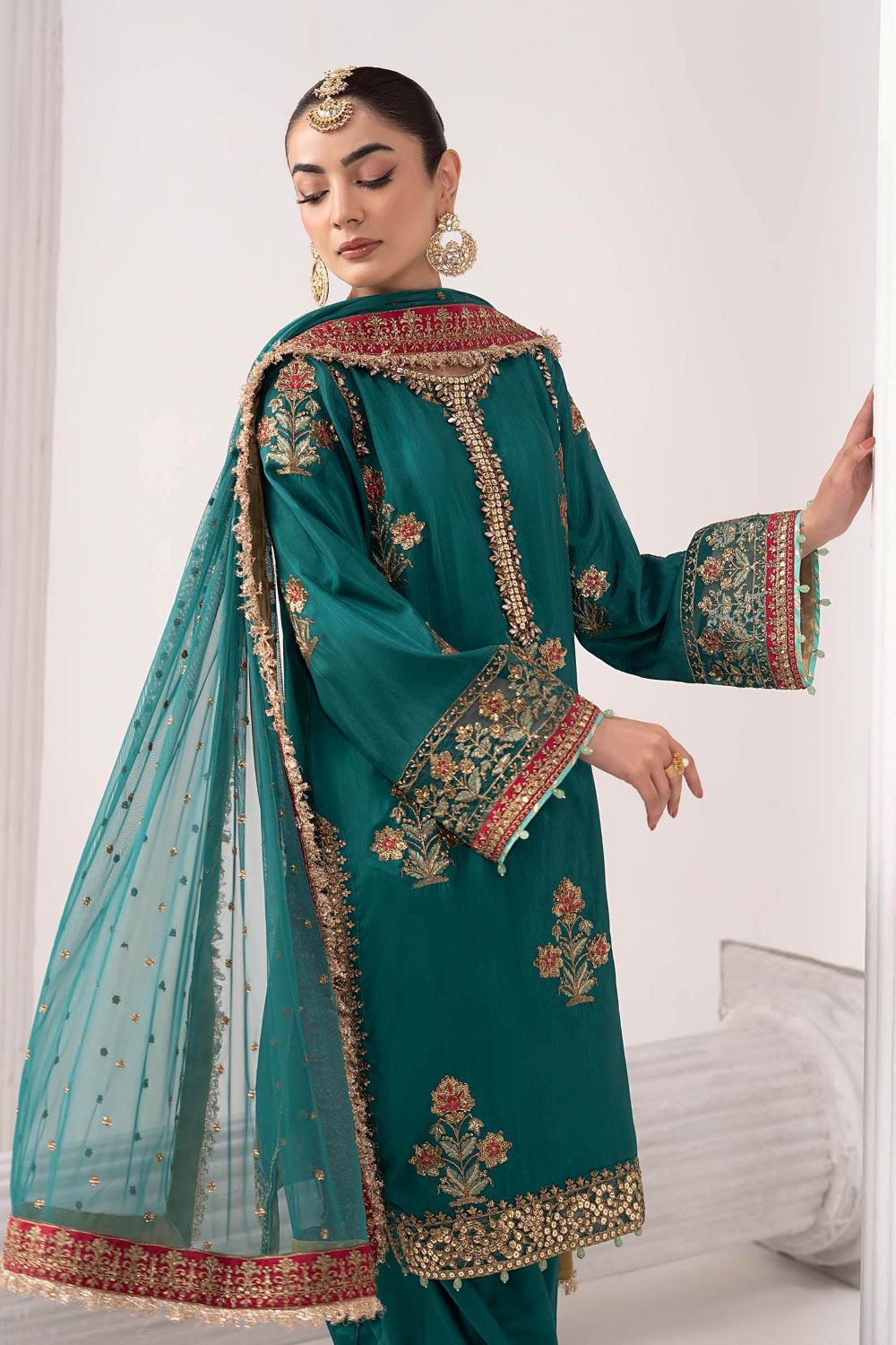Maria.B | 3 Piece Embroidered Raw Silk Suit | SF-EF26-22 | Ready to wear - Image 3