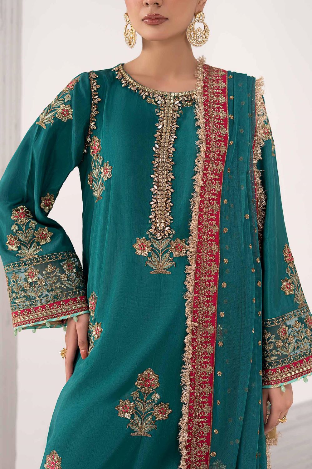 Maria.B | 3 Piece Embroidered Raw Silk Suit | SF-EF26-22 | Ready to wear - Image 4
