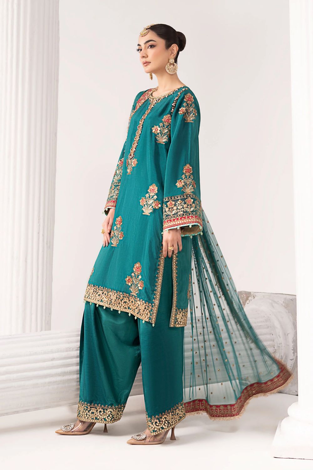 Maria.B | 3 Piece Embroidered Raw Silk Suit | SF-EF26-22 | Ready to wear - Image 6