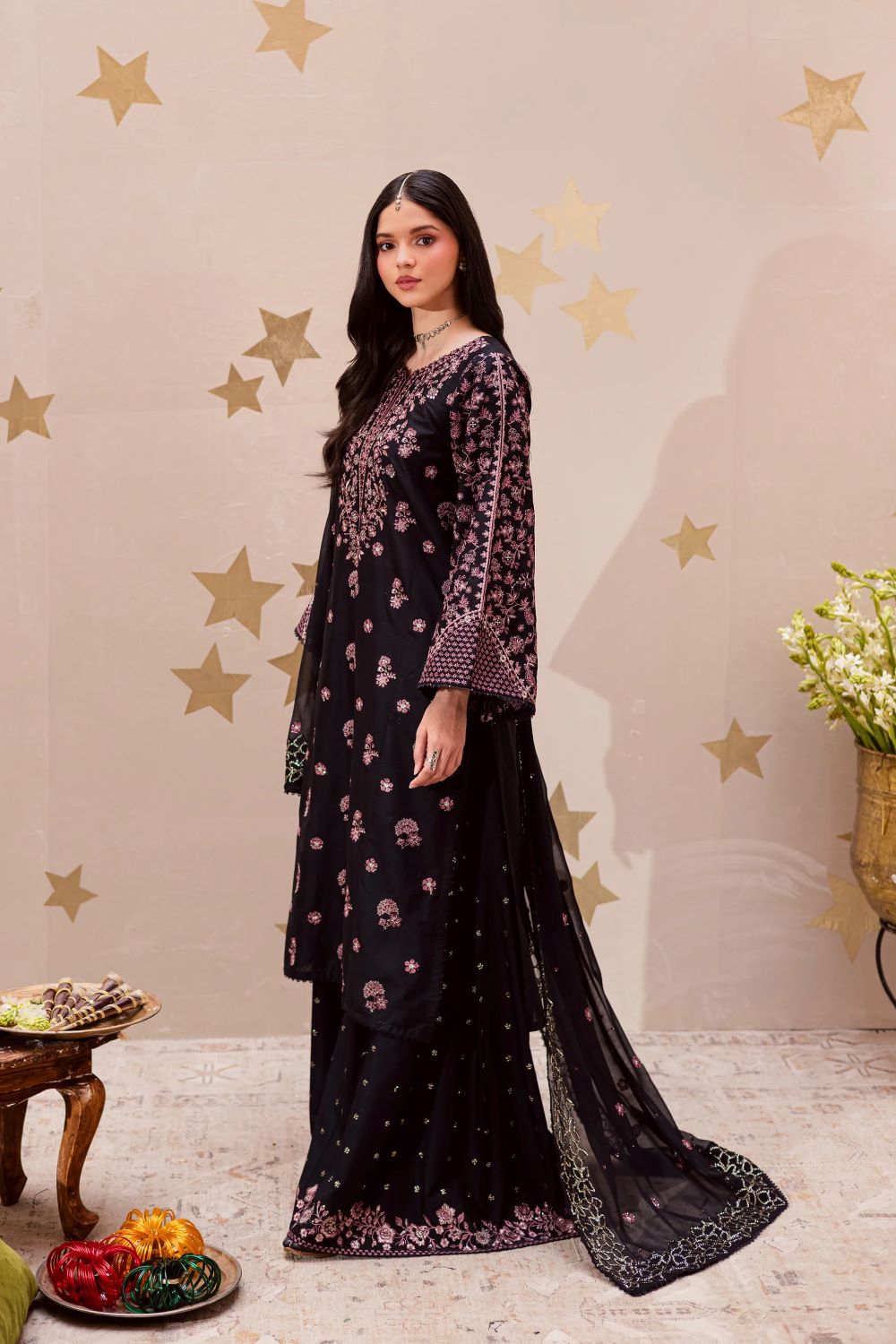 Batik | Black Sakura 3Pc- Festive Luxe Pret | Ready to wear - Image 2