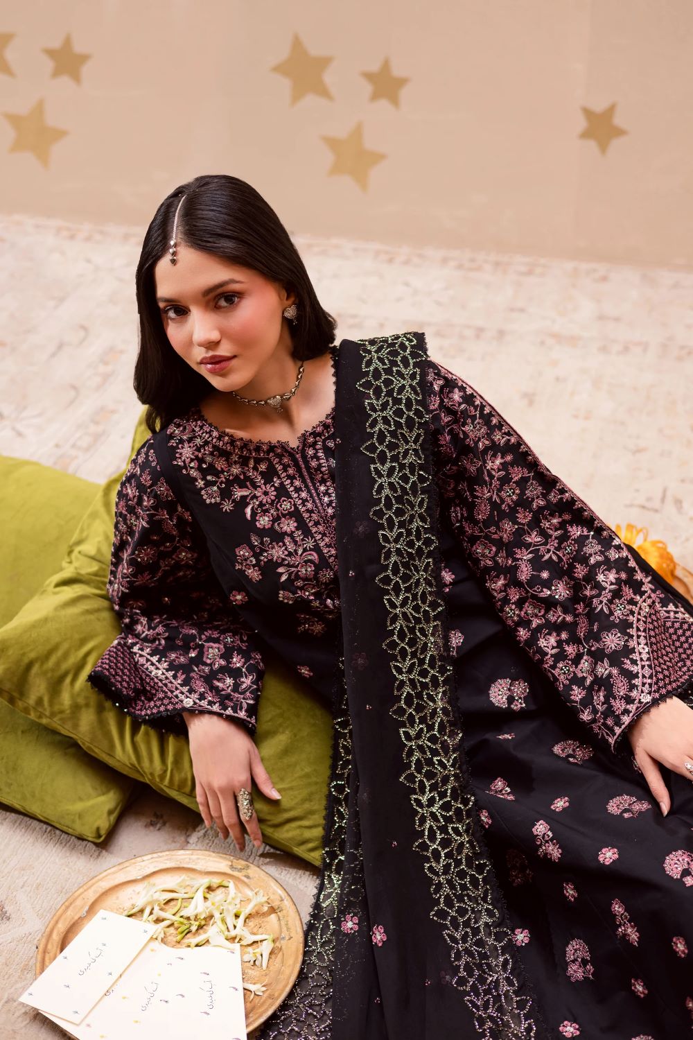 Batik | Black Sakura 3Pc- Festive Luxe Pret | Ready to wear - Image 4